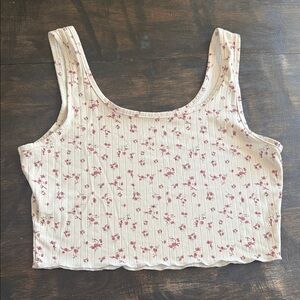 SHEIN Cream and Pink Floral Tank Top